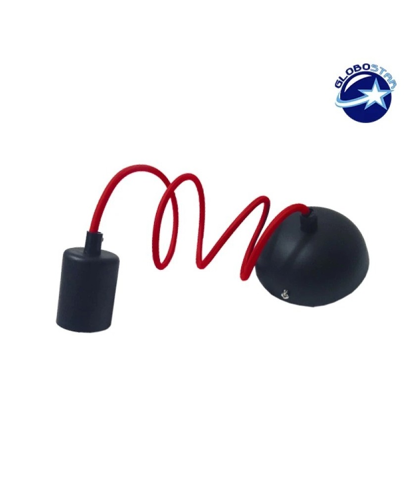 GLOBOSTAR® SUSPENS 90001 Μοντέρνο Κρεμαστό Φωτιστικό Οροφής με Ντουί 1 x E27 AC 220-240V IP20 - Μαύρο & Κόκιννο - Μ4 x Π4 x Υ110cm